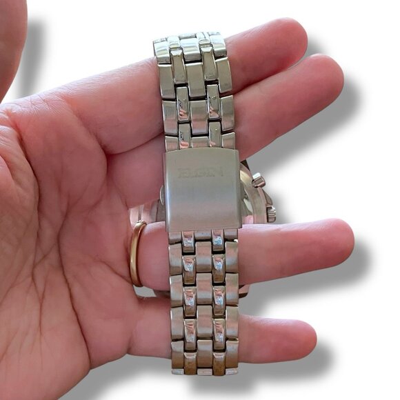 Elgin Mens Chronograph Watch Digital Analog Silver Tone Link Band Quartz Movemen - Picture 13 of 16